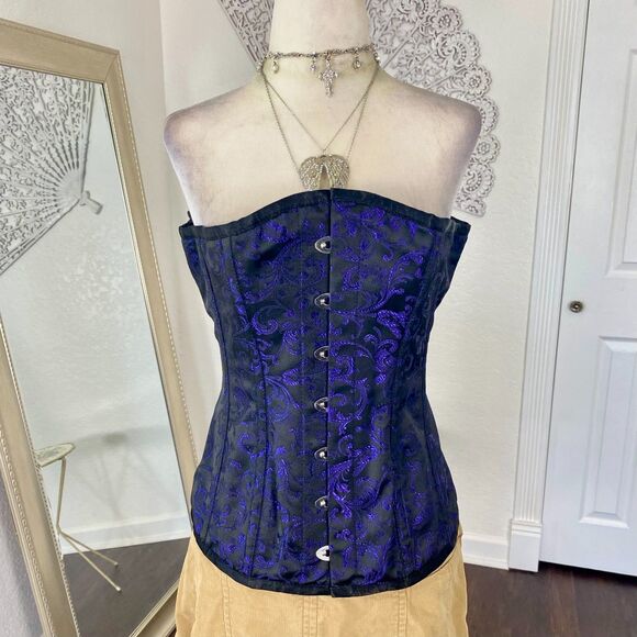 Fiona's Fineries Ethereal Whimsygoth Gothic Black Purple Lace Up Corset Top 30" - Picture 2 of 8